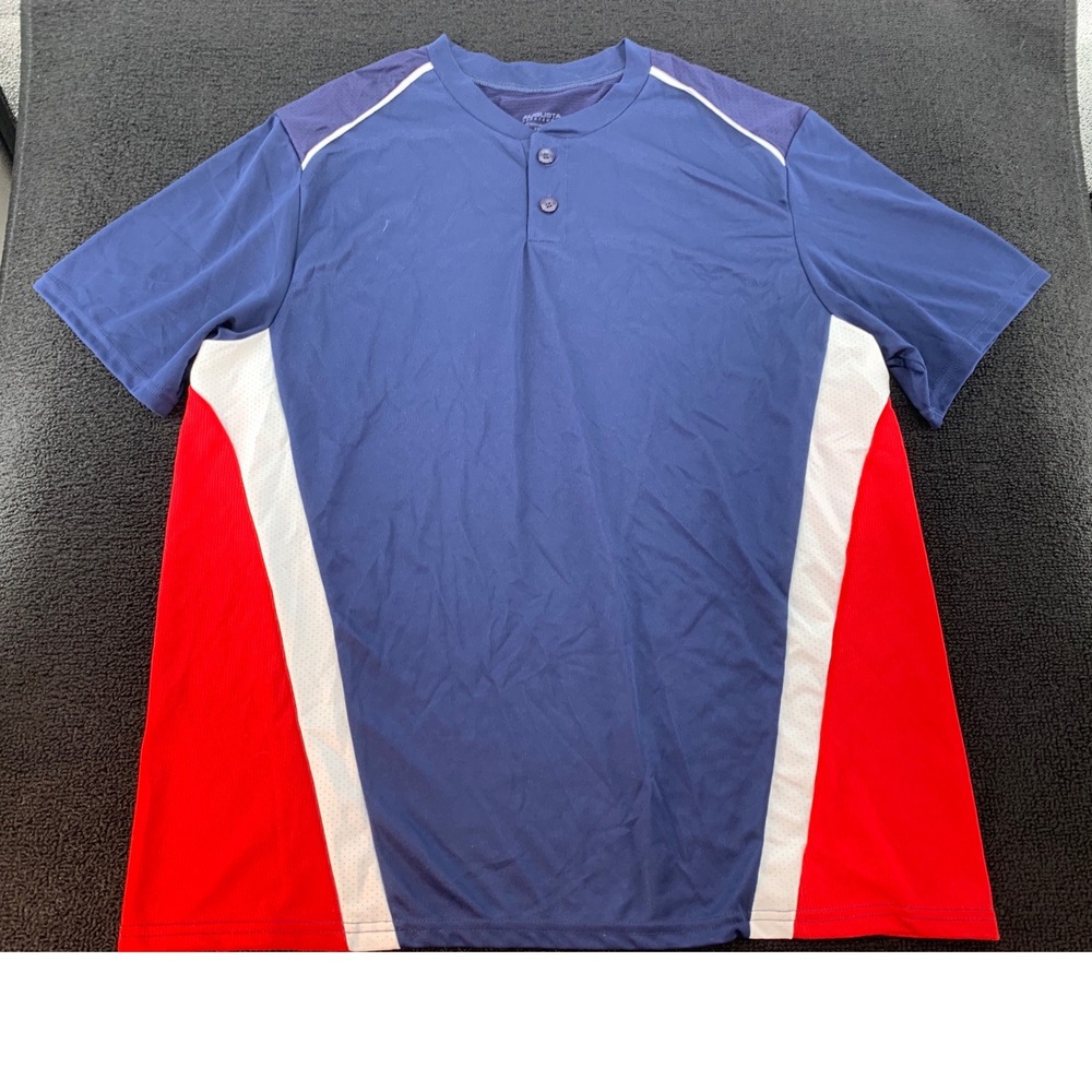 Augusta Sportswear Adult L Blue Red White Short Sleeve Henley‎ Shirt